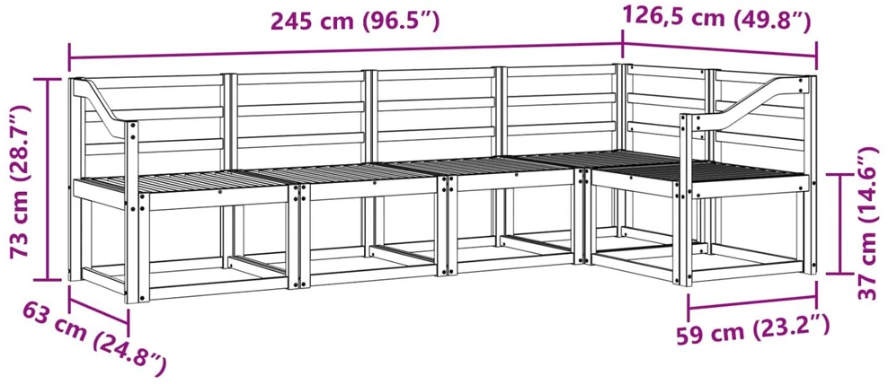 Lauko sofos komplektas 5 vnt. Balta Kietos akacijos mediena