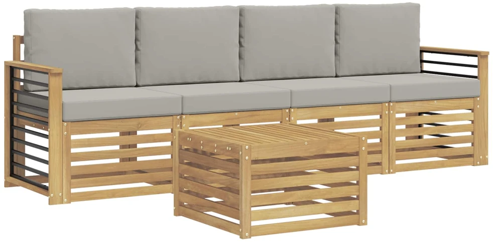 Lauko sofos komplektas 5 vnt. 4 vietos Baltas and Light Pilkas