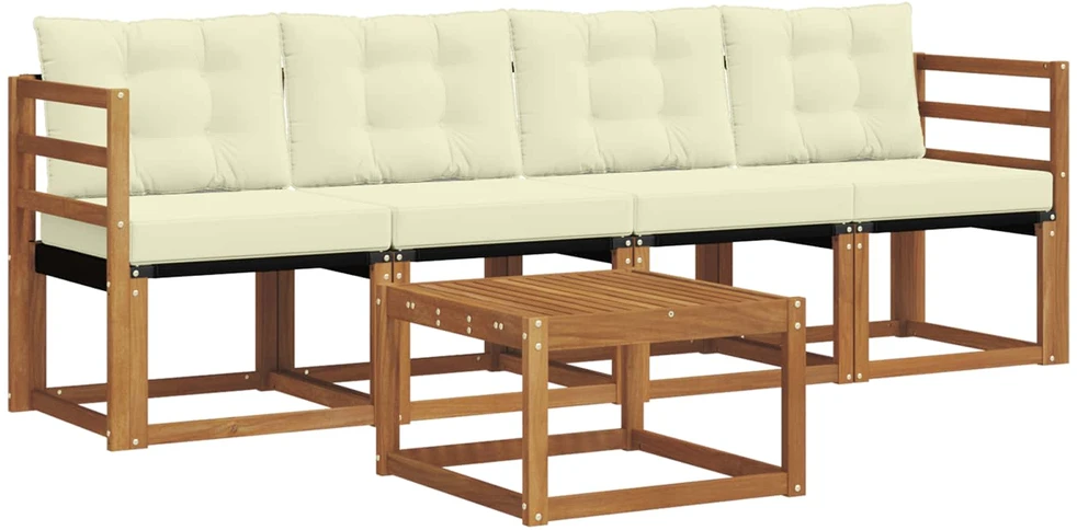 Lauko sofos komplektas 5 vnt. 4 vietos Natūralus ir grietinėlė