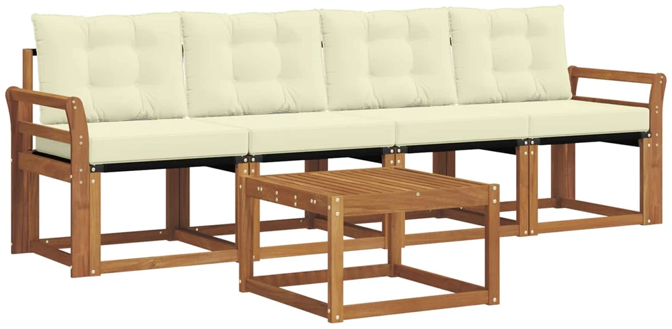 Lauko sofos komplektas 5 vnt. 4 vietos Natūralus ir grietinėlė