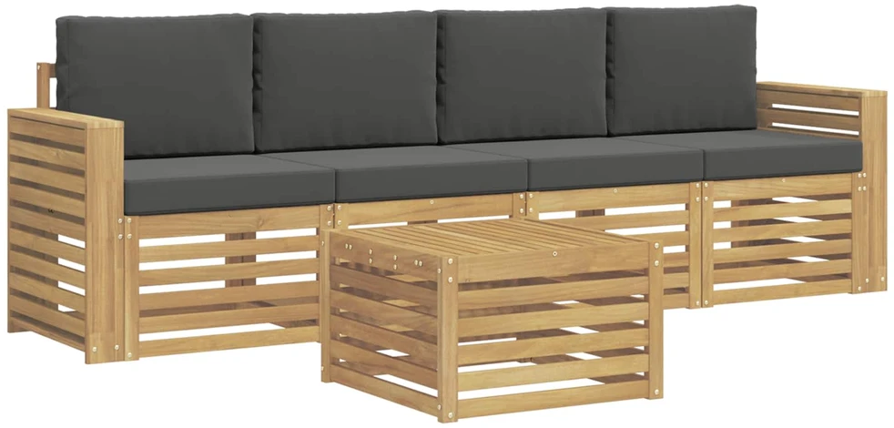Lauko sofos komplektas 5 vnt. 4 vietos Balta ir antracito