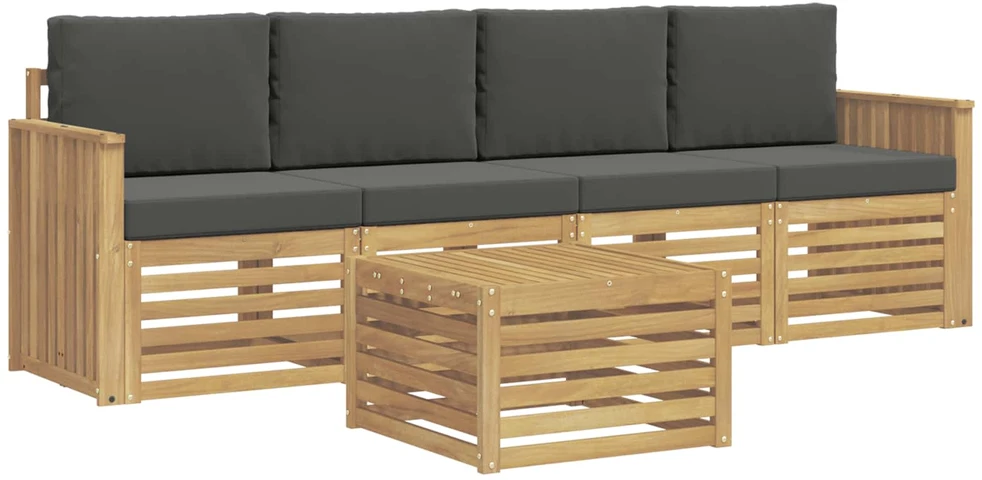 Lauko sofos komplektas 5 vnt. 4 vietos Balta ir antracito