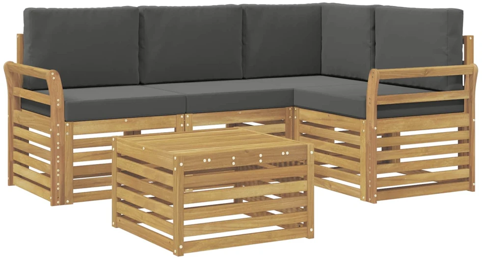 Lauko sofos komplektas 5 vnt. 4 vietos Balta ir antracito