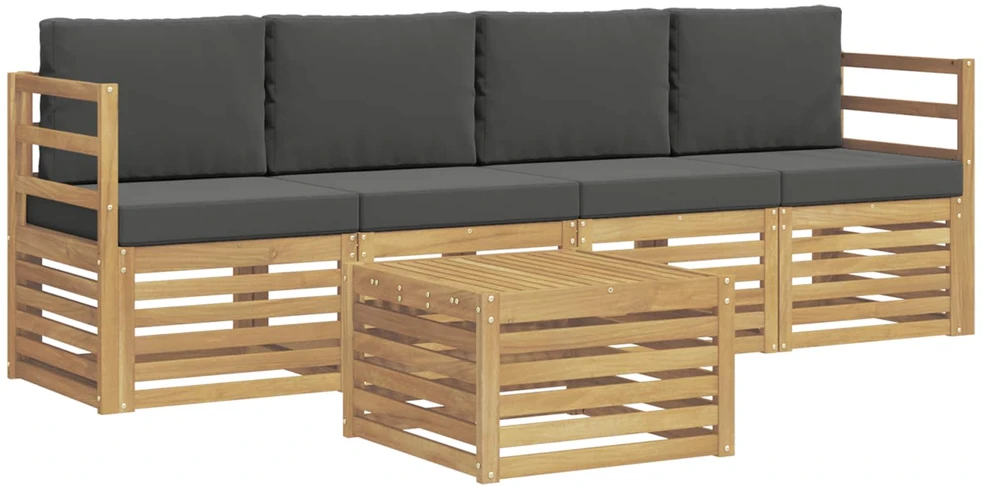 Lauko sofos komplektas 5 vnt. 4 vietos Balta ir antracito