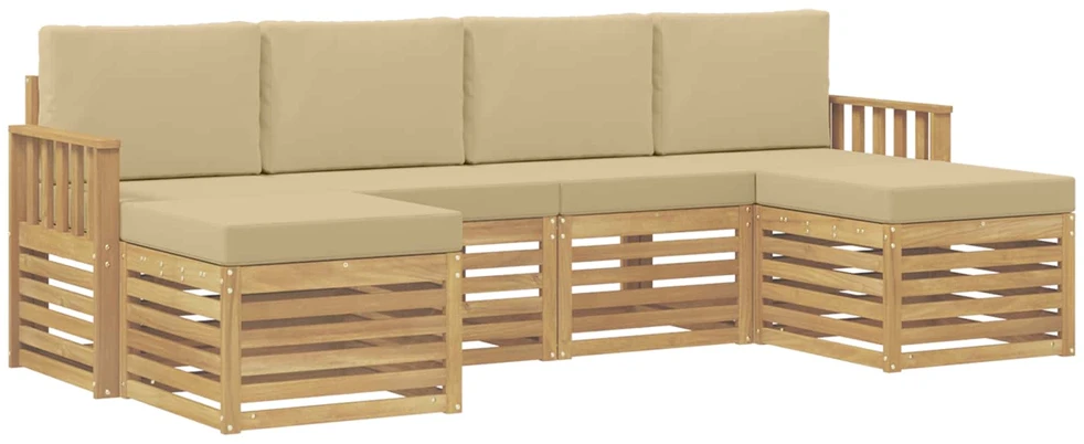 Lauko sofos komplektas 5 vnt. 6 vietos Balta ir Bežė