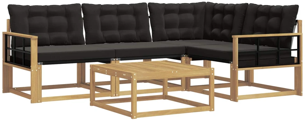 Lauko sofos komplektas 5 vnt. Balta ir juoda