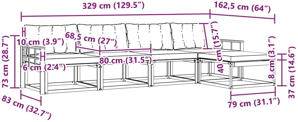 Lauko sofos komplektas 5 vnt. 5 vietos Balta ir juoda