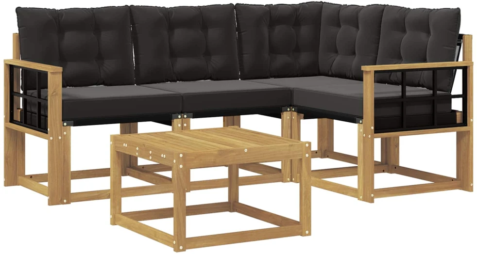 Lauko sofos komplektas 5 vnt. 4 vietos Balta ir juoda