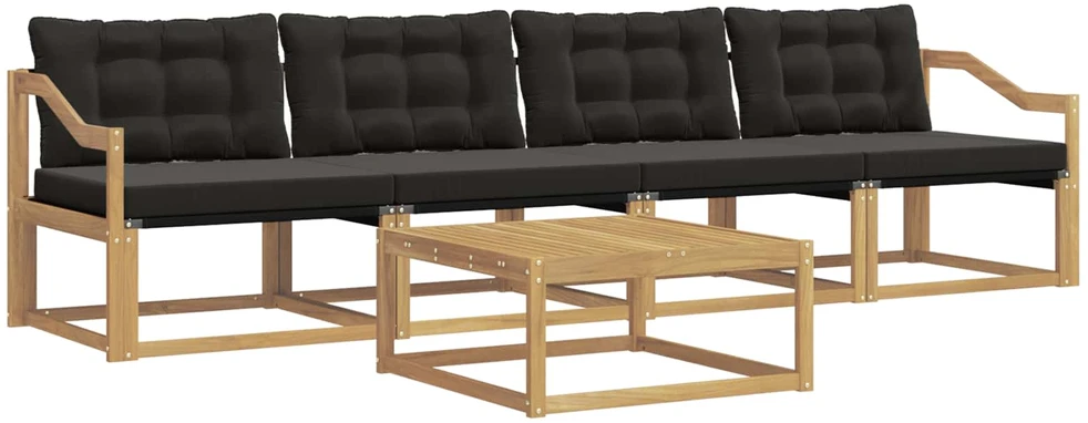 Lauko sofos komplektas 5 vnt. 4 vietos Balta ir juoda