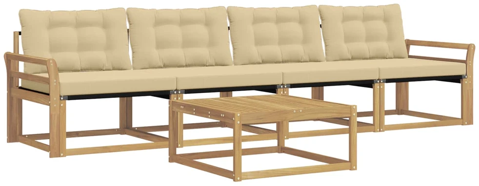 Lauko sofos komplektas 5 vnt. 4 vietos Balta ir kreminė