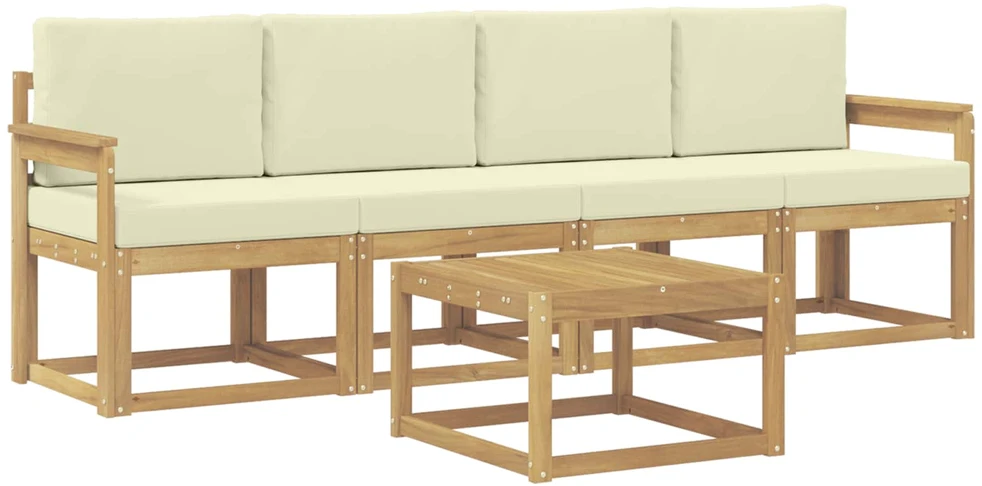 Lauko sofos komplektas 5 vnt. 4 vietos Balta ir kreminė