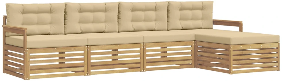 Lauko sofos komplektas 5 vnt. 4 vietos Balta ir kreminė