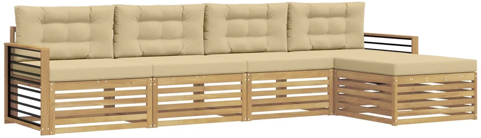 Lauko sofos komplektas 5 vnt. 4 vietos Balta ir kreminė
