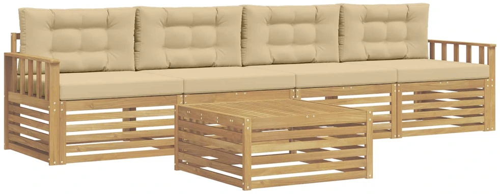 Lauko sofos komplektas 5 vnt. 4 vietos Balta ir kreminė