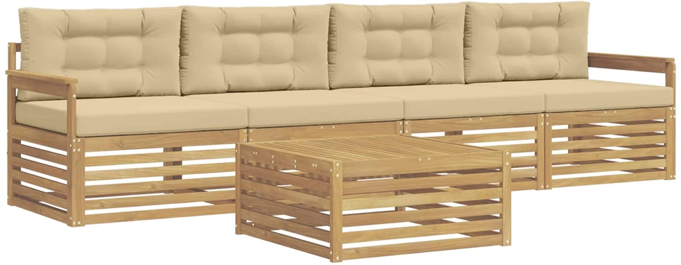 Lauko sofos komplektas 5 vnt. Balta ir kreminė