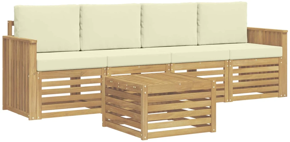 Lauko sofos komplektas 5 vnt. 4 vietos Balta ir kreminė