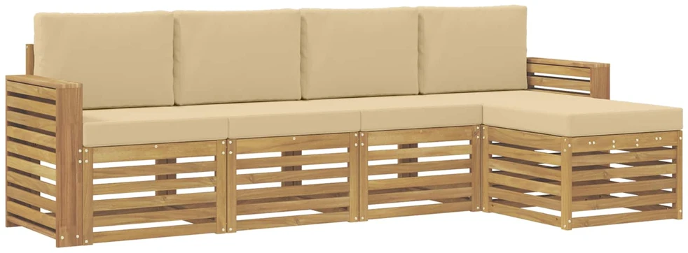 Lauko sofos komplektas 5 vnt. 5 vietos Balta ir kreminė