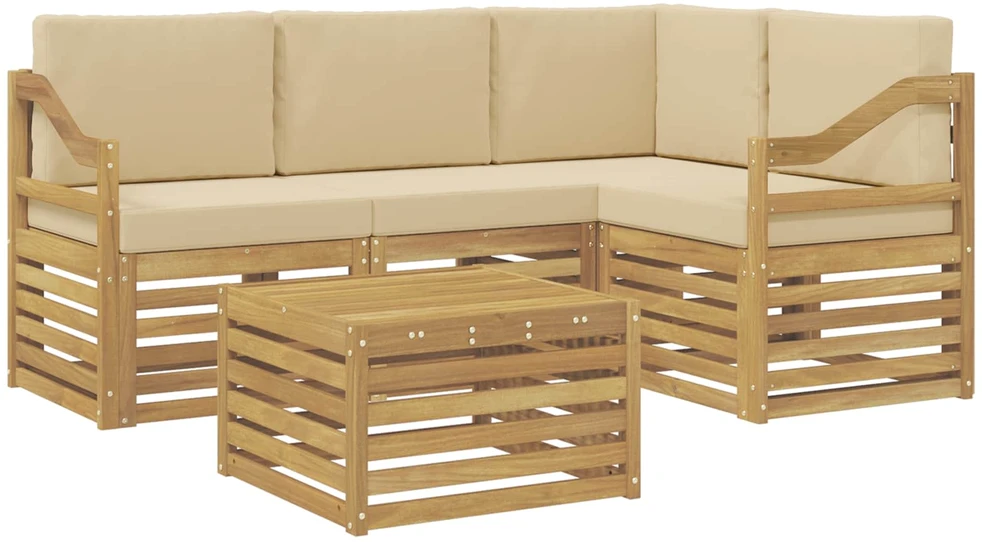Lauko sofos komplektas 5 vnt. 4 vietos Balta ir kreminė