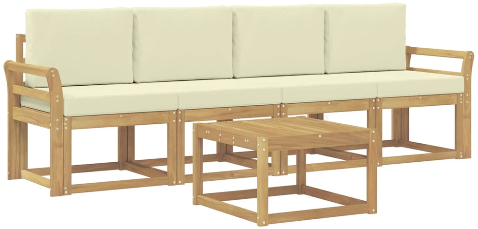 Lauko sofos komplektas 5 vnt. 4 vietos Balta ir kreminė
