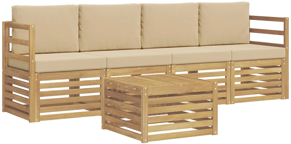Lauko sofos komplektas 5 vnt. 4 vietos Balta ir kreminė