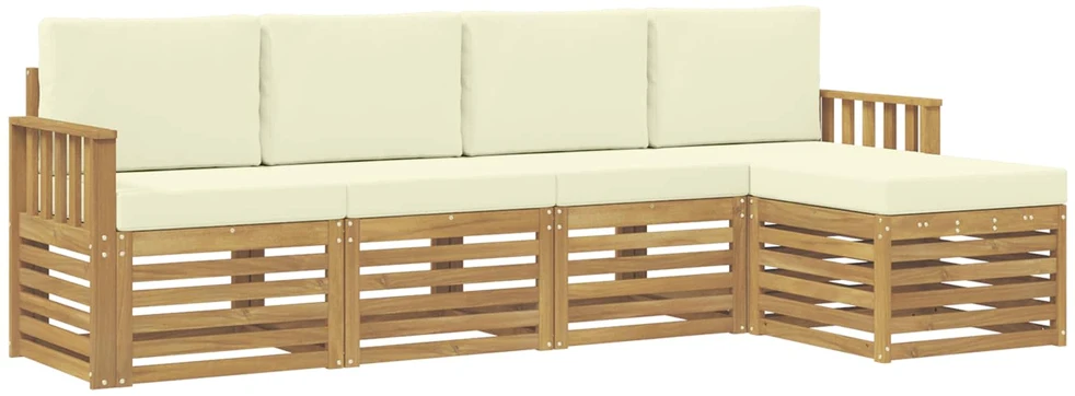 Lauko sofos komplektas 5 vnt. 5 vietos Balta ir kreminė