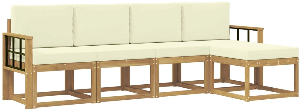 Lauko sofos komplektas 5 vnt. 5 vietos Balta ir kreminė