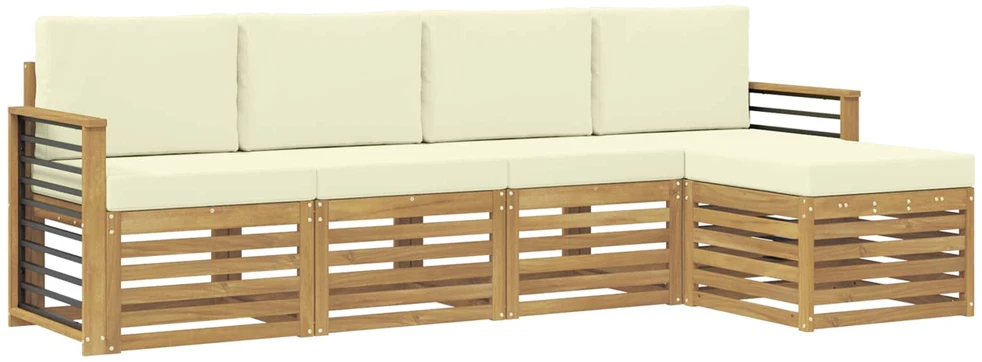 Lauko sofos komplektas 5 vnt. 5 vietos Balta ir kreminė