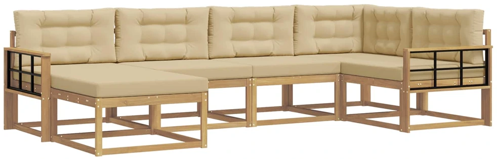 Lauko sofos komplektas 6 vnt. 6 vietos Balta ir kreminė