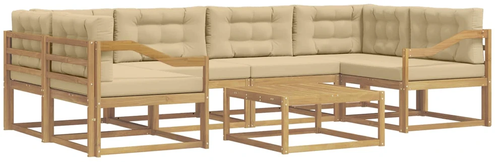 Lauko sofos komplektas 5 vnt. 6 vietos Balta ir kreminė