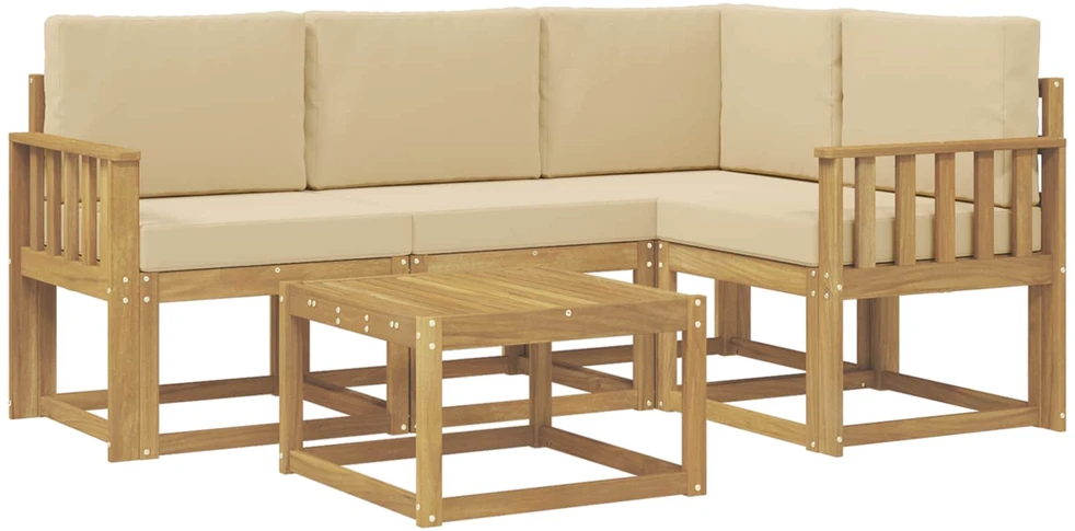 Lauko sofos komplektas 5 vnt. 4 vietos Balta ir kreminė