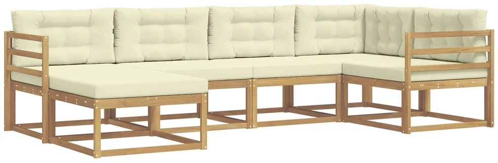 Lauko sofos komplektas 5 vnt. 6 vietos Balta ir kreminė