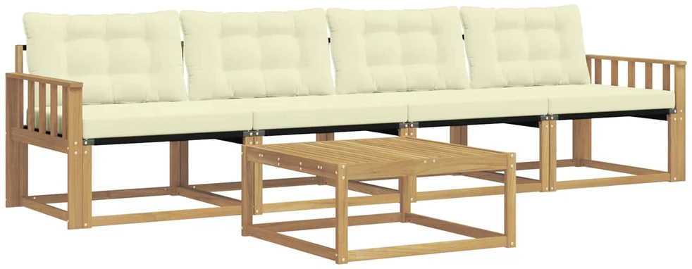 Lauko sofos komplektas 5 vnt. 4 vietos Balta ir kreminė