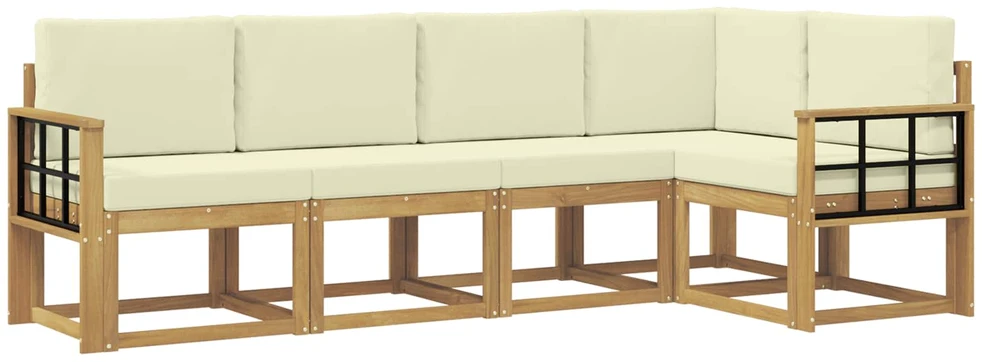 Lauko sofos komplektas 5 vnt. 5 vietos Balta ir kreminė