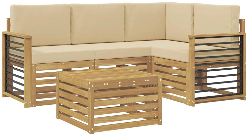 Lauko sofos komplektas 5 vnt. 4 vietos Balta ir kreminė