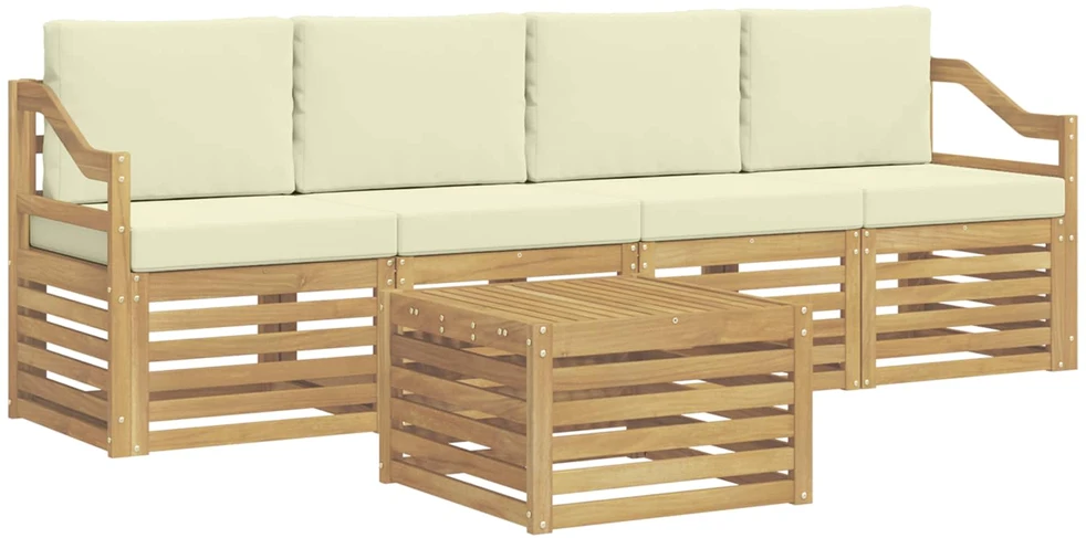 Lauko sofos komplektas 5 vnt. 4 vietos Balta ir kreminė