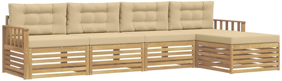 Lauko sofos komplektas 5 vnt. 4 vietos Balta ir kreminė