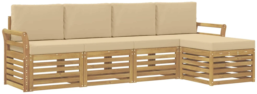 Lauko sofos komplektas 5 vnt. 5 vietos Balta ir kreminė
