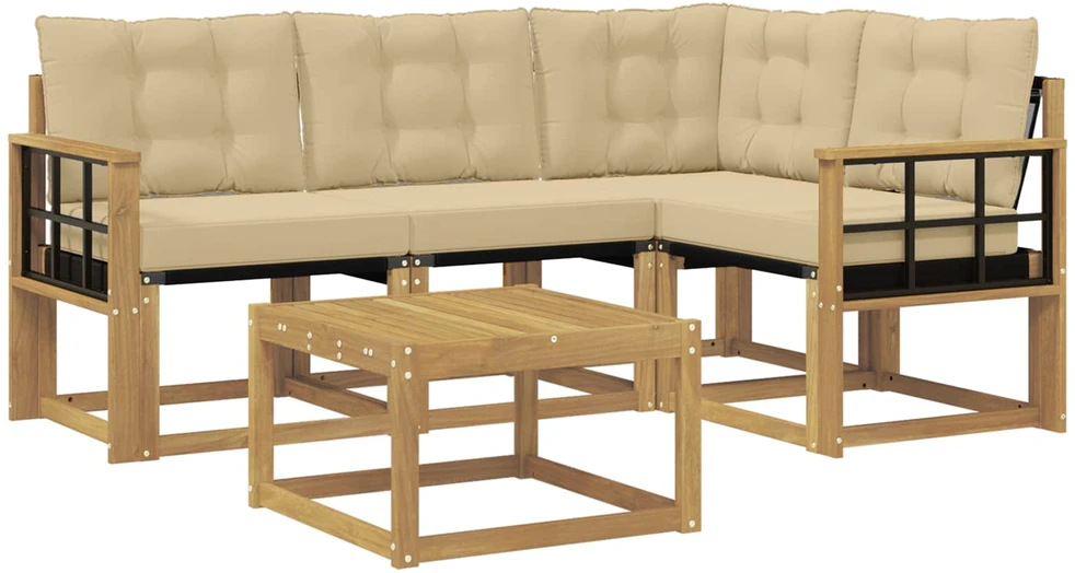 Lauko sofos komplektas 5 vnt. 4 vietos Balta ir kreminė
