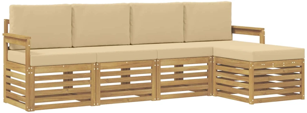 Lauko sofos komplektas 5 vnt. 5 vietos Balta ir kreminė