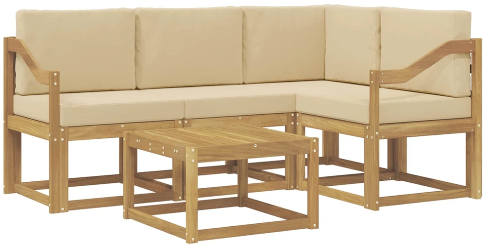 Lauko sofos komplektas 5 vnt. Balta ir kreminė