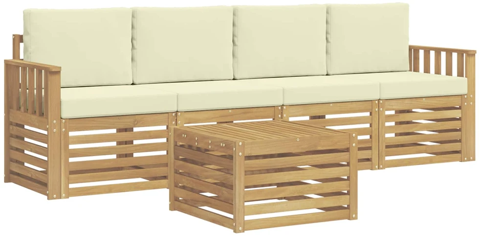 Lauko sofos komplektas 5 vnt. 4 vietos Balta ir kreminė