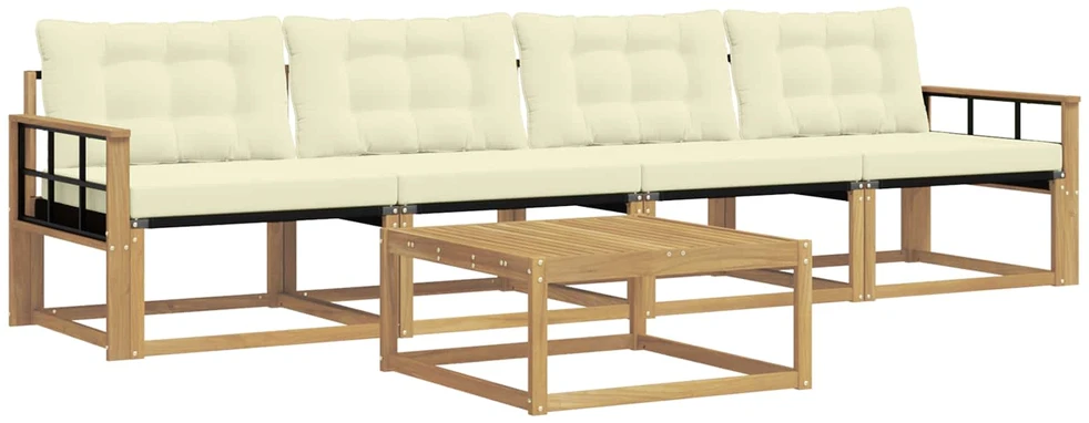 Lauko sofos komplektas 5 vnt. 4 vietos Balta ir kreminė