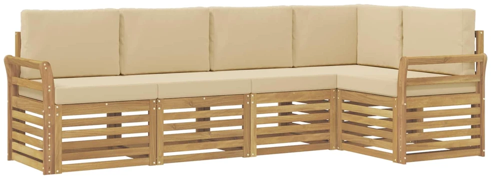 Lauko sofos komplektas 5 vnt. 5 vietos Balta ir kreminė