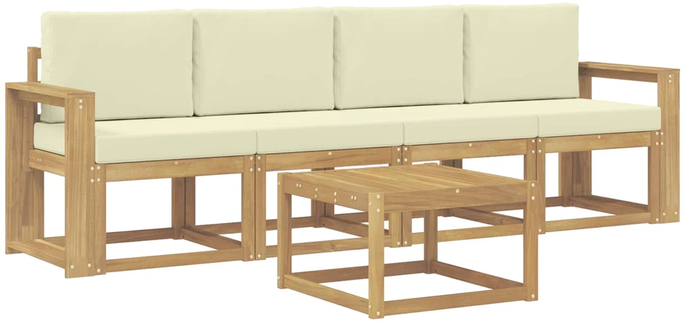 Lauko sofos komplektas 5 vnt. 4 vietos Balta ir kreminė