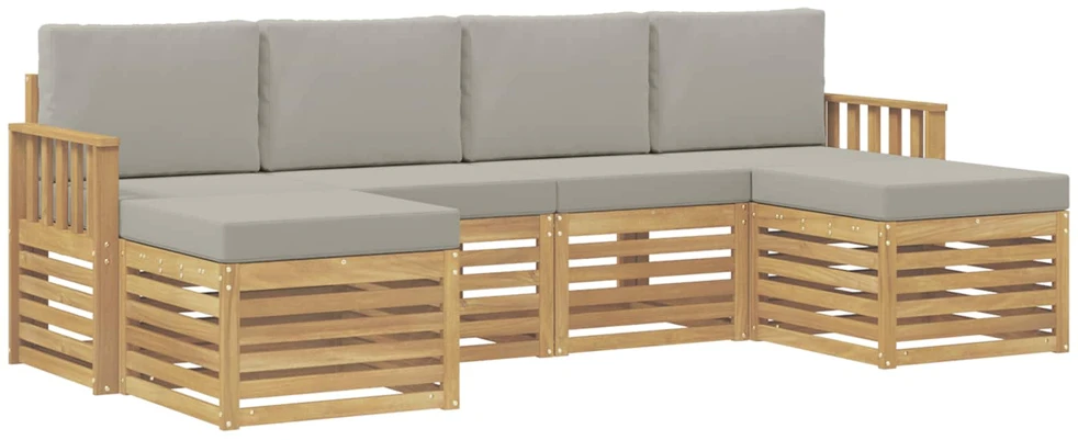Lauko sofos komplektas 5 vnt. 6 vietos Balta ir šviesiai pilka