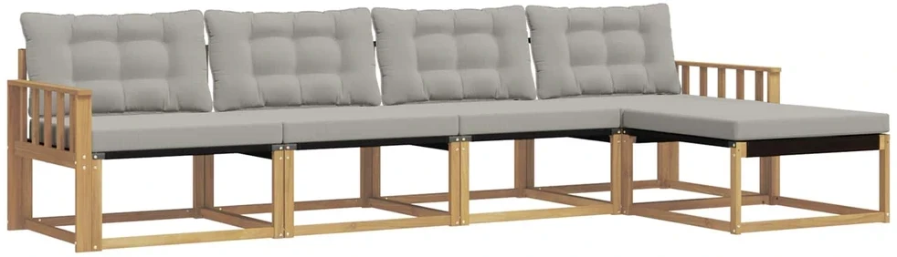 Lauko sofos komplektas 5 vnt. 5 vietos Balta ir šviesiai pilka