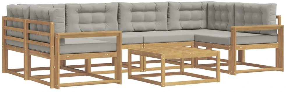 Lauko sofos komplektas 5 vnt. 6 vietos Balta ir šviesiai pilka
