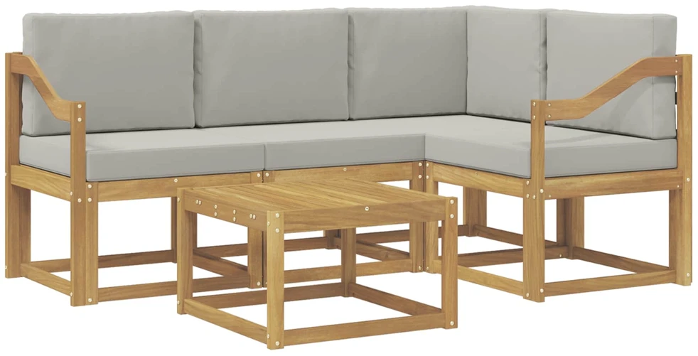 Lauko sofos komplektas 5 vnt. Balta ir šviesiai pilka