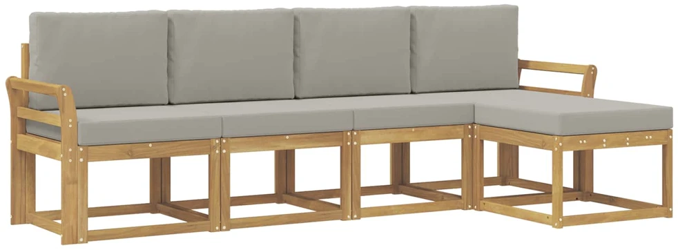 Lauko sofos komplektas 5 vnt. 5 vietos Balta ir šviesiai pilka