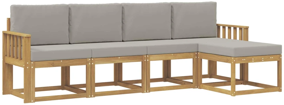 Lauko sofos komplektas 5 vnt. 5 vietos Balta ir šviesiai pilka